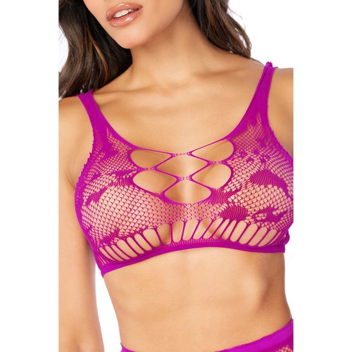 Romance meets seduction in this floral fishnet two-piece set. The bralette featu