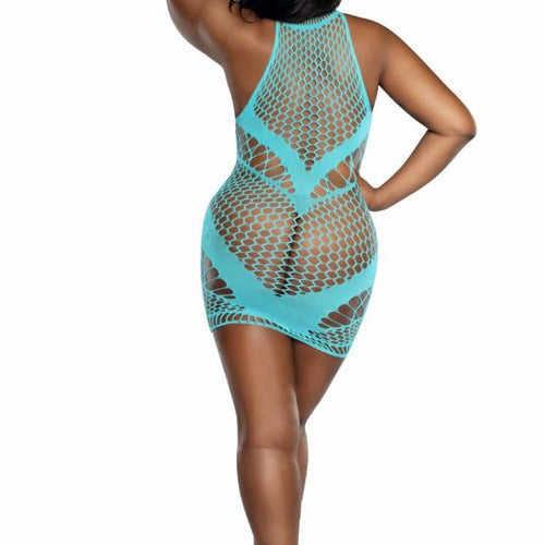 MESH & OPAQUE KNIT TUR X KNIT MINI DRESS TUR X - DG13890TURX