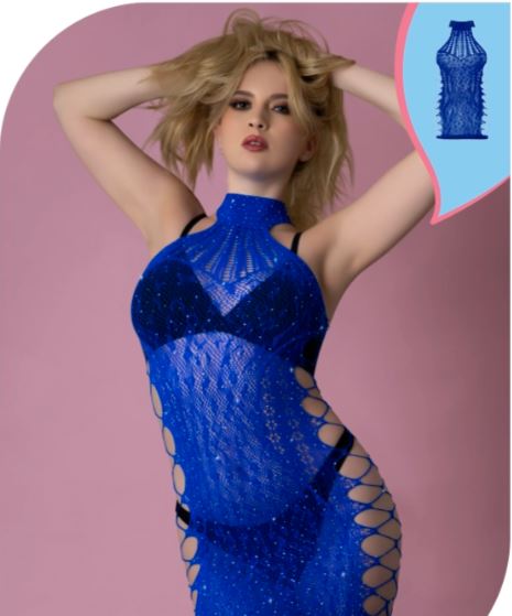 LOVE RHINESTONE CRYSTAL DRESS BLUE