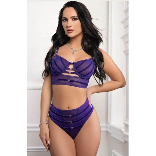 2PC SATIN STRAPS BRA AND HIGH WAIST PANTY ROYAL PURPLE - GWOH2468RYPUR