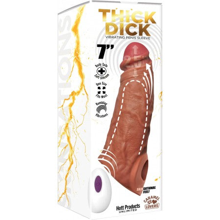 SKINSATIONS THICK DICK SLEEVE VIBRATING W/ REMOTE CARAMEL