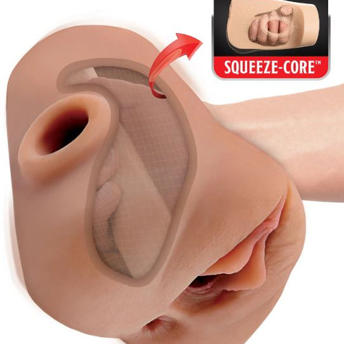 PDX PLUS DOUBLE POUNDER VIBRATING SQUEEZE STROKER BROWN - PDRD43429
