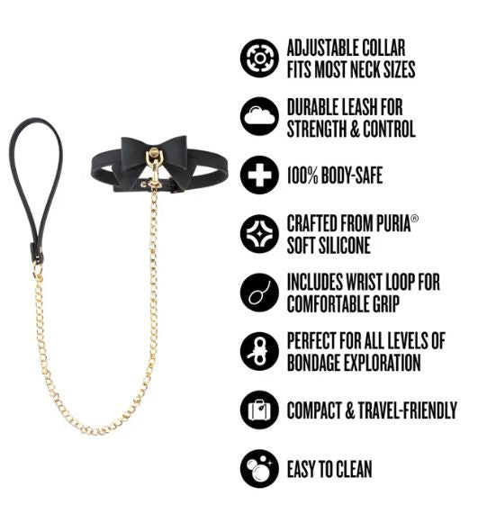 TEMPTASIA ARDOR COLLAR & LEASH BLACK W/ BOW - BN55545