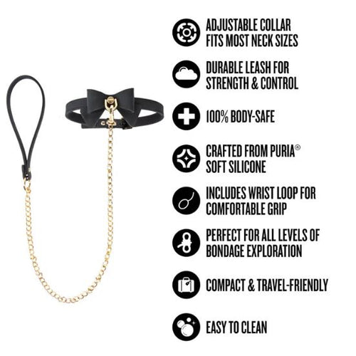 TEMPTASIA ARDOR COLLAR & LEASH BLACK W/ BOW - BN55545