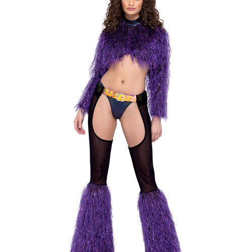 6250 - Long Sleeved Faux Fur Cropped Top