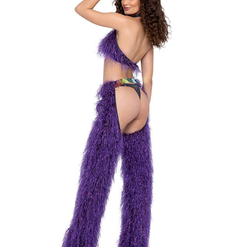6251 - Faux-Fur Cropped Halter Neck Top