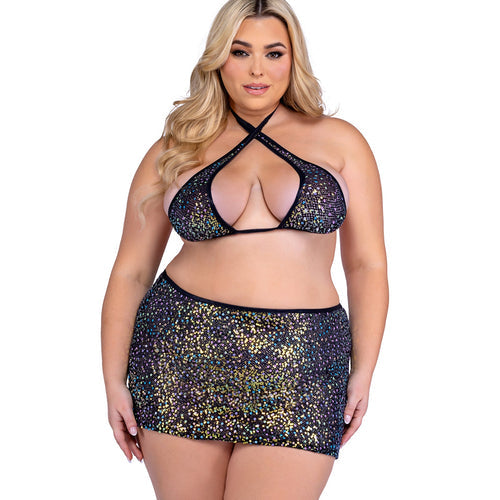 6433 - Sequin Fishnet Criss-Cross Top