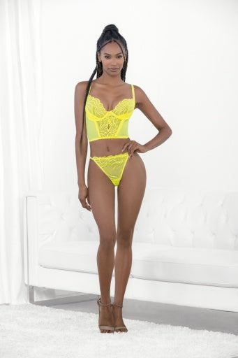 72197 Neon Corset Top W/Panty - Lingerie-Pinkfoxxx