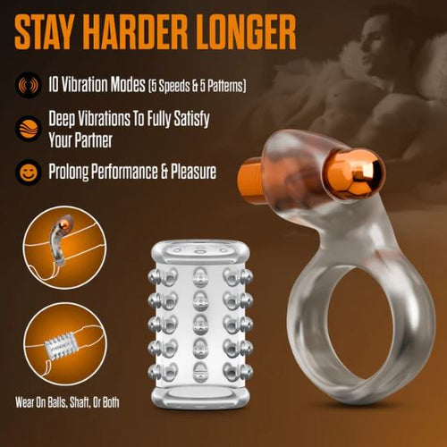 STAY HARD VIBRATING COCK RING SET W/SLEEVE - BN73409