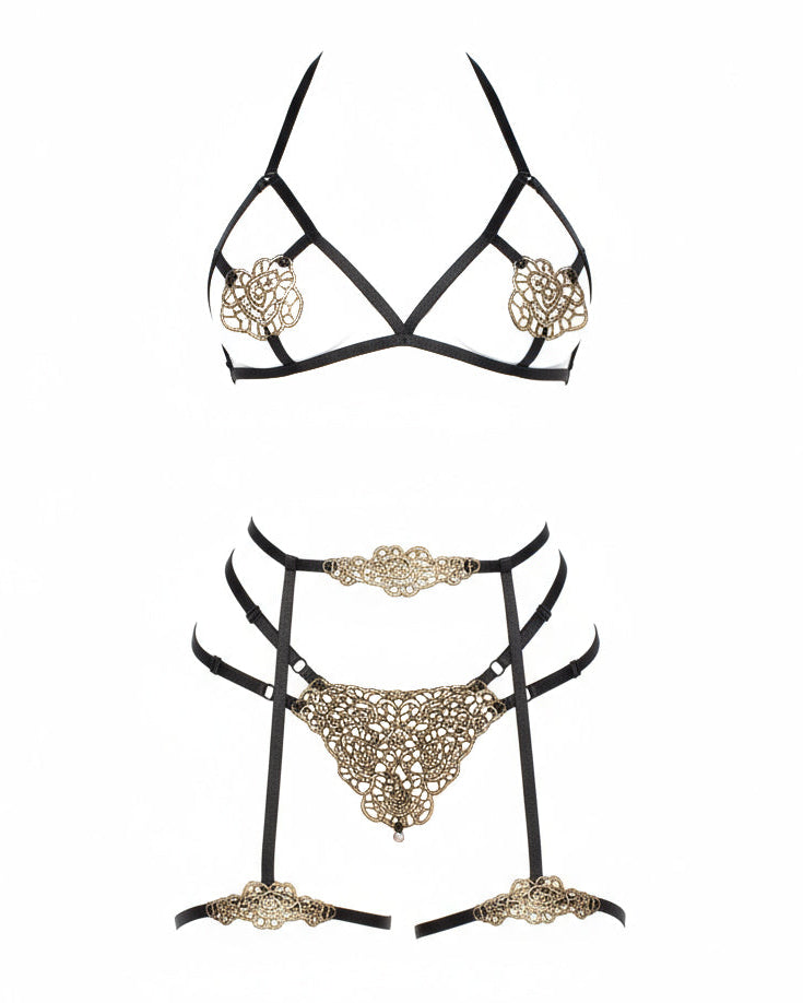 DM After Dark Applique Bra and Panty Set - 89364 05422