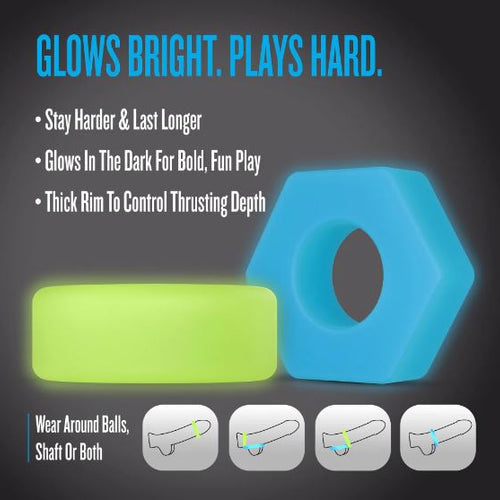 PERFORMANCE PLUS FLASH 2 COCK RING SET GLOW IN THE DARK - BN92022