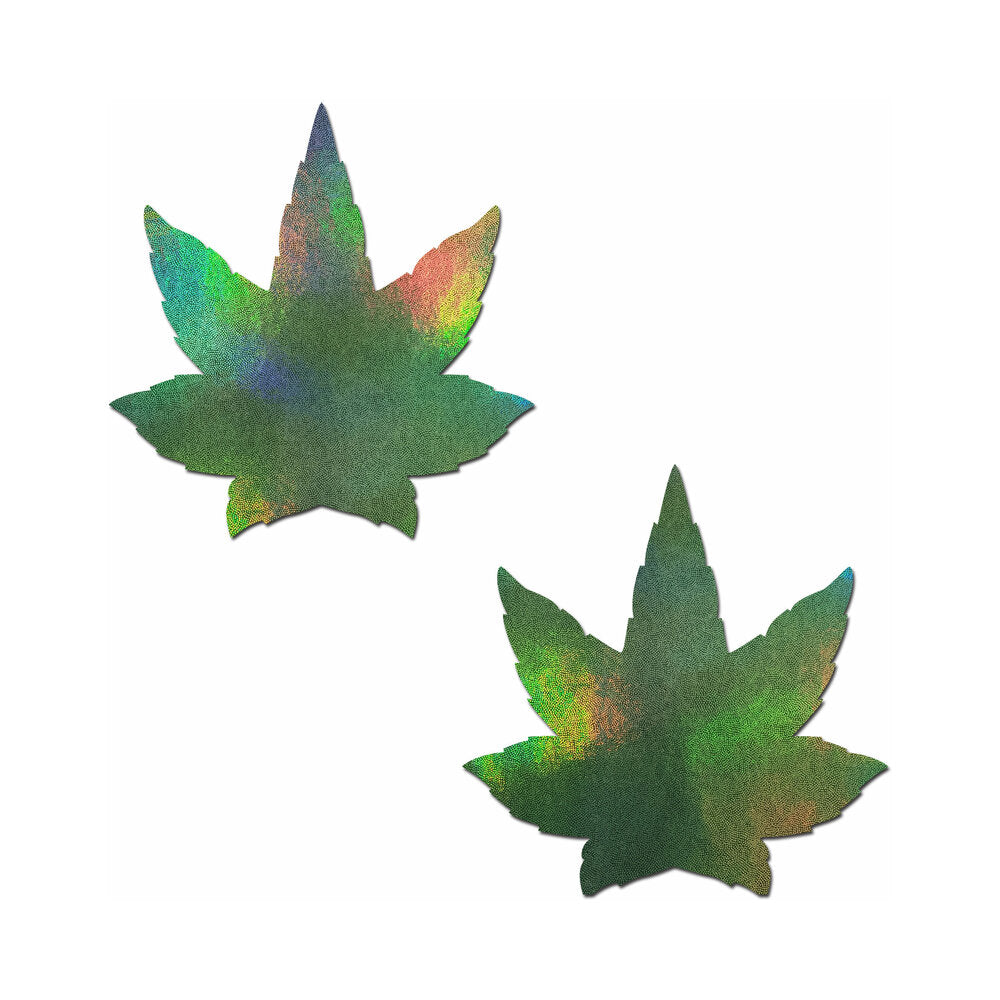 Pastease Indica Pot Leaf: Green Holographic Weed Pasties
