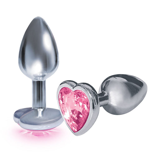 9'S SILVER STARTER HEART BEJEWELED STEEL PLUG PINK - IB26092