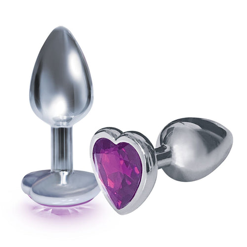 9'S SILVER STARTER HEART BEJEWELED STEEL PLUG VIOLET - IB26102