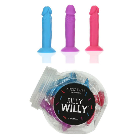 Addiction Silly Willy 3.3 in. Silicone Miniature Dildo 12-Piece Assorted Color Fishbowl Display-Pinkfoxxx