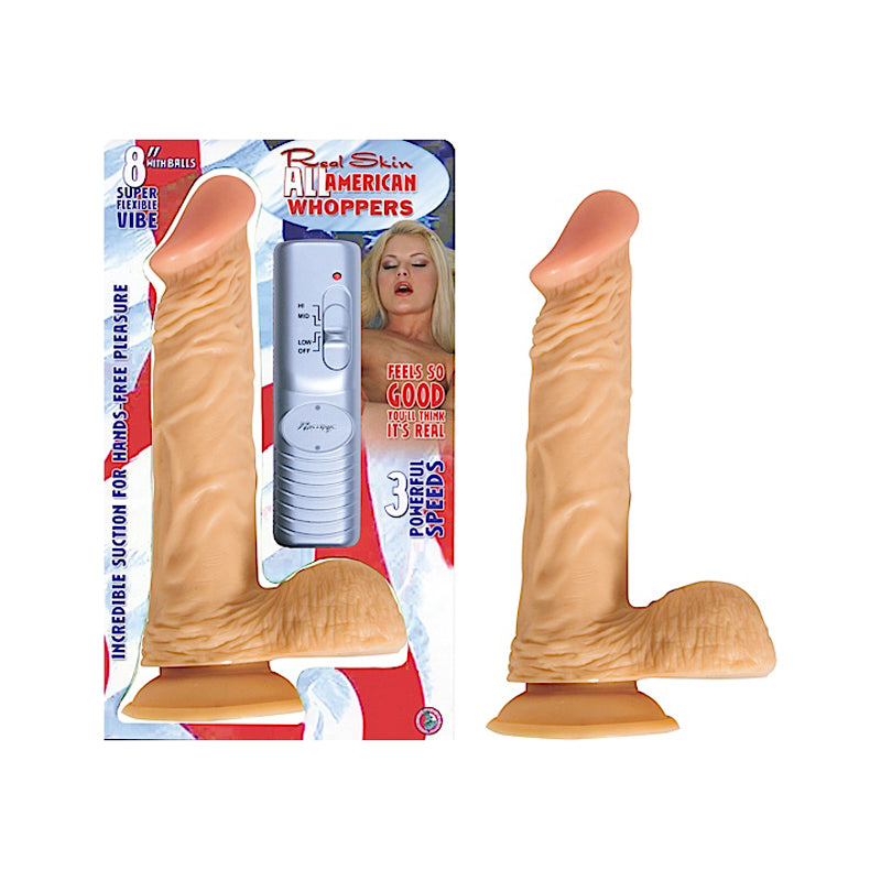 All American Whoppers 8in. Vibrating Dong with Balls-Pinkfoxxx