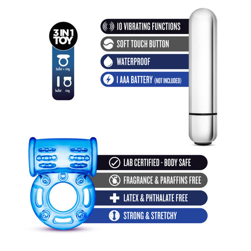 STAY HARD 10 FUNCTION BULL RING BLUE VIBRATING - BN77902