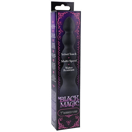 Black Magic 7in Ribbed Vibrator-Pinkfoxxx
