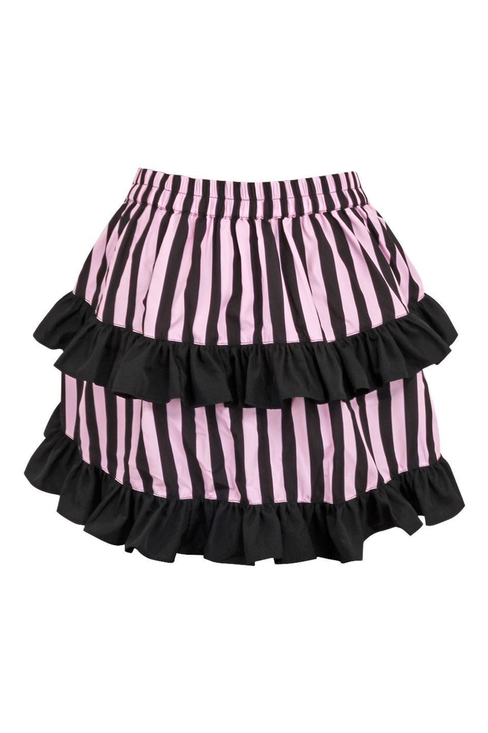 Black/Pink Striped Ruched Bustle Skirt