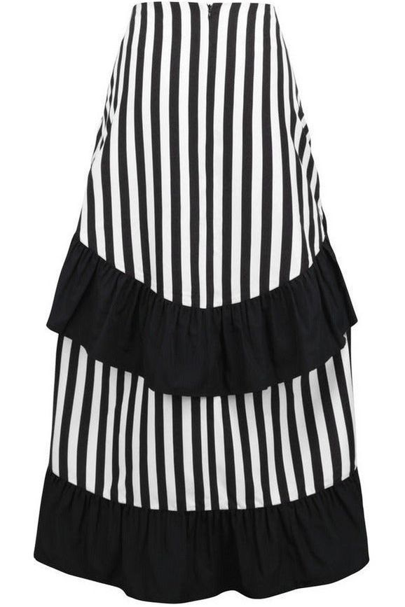Black/White Stripe Adjustable High Low Skirt