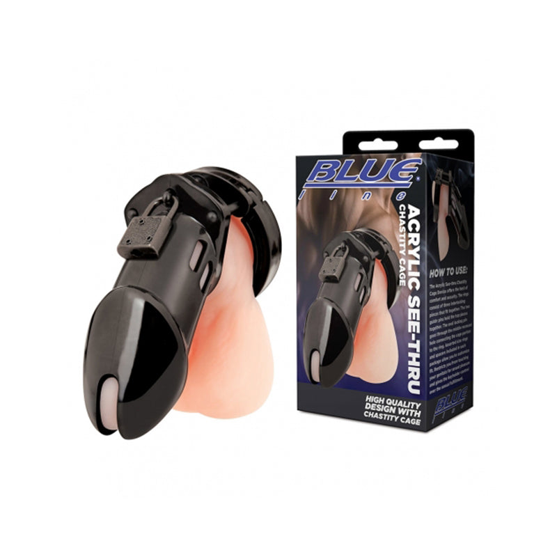 Blue Line Acrylic Chastity Cage Black-Pinkfoxxx