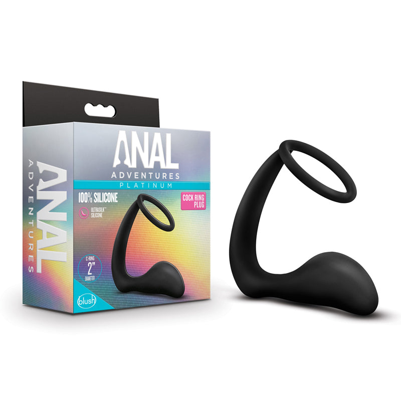 Blush Anal Adventures Platinum Silicone Cock Ring Plug Black-Pinkfoxxx