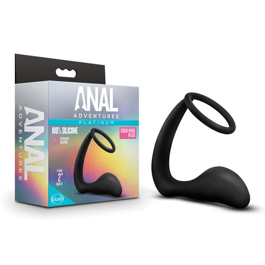 Blush Anal Adventures Platinum Silicone Cock Ring Plug Black-Pinkfoxxx