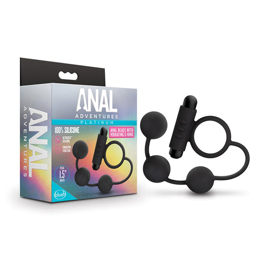 Blush Anal Adventures??íPlatinum Silicone Anal Beads with Vibrating C-Ring Black-Pinkfoxxx