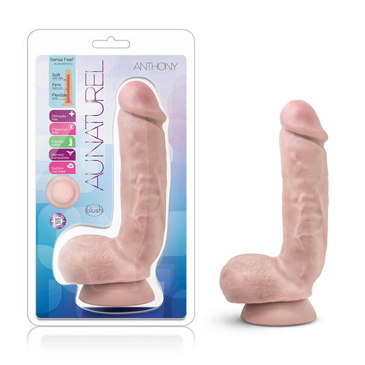 Blush Au Naturel Anthony 8.5 in. Posable Dual Density Dildo with Balls & Suction Cup Beige-Pinkfoxxx