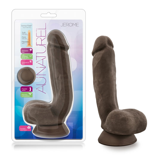 Blush Au Naturel Jerome 8.5 in. Posable Dual Density Dildo with Balls & Suction Cup Brown-Pinkfoxxx
