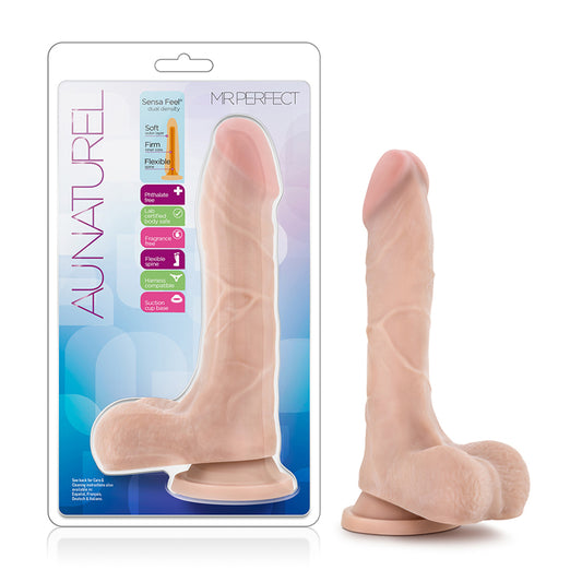 Blush Au Naturel Mister Perfect 8.5 in. Posable Dual Density Dildo with Balls & Suction Cup Beige-Pinkfoxxx