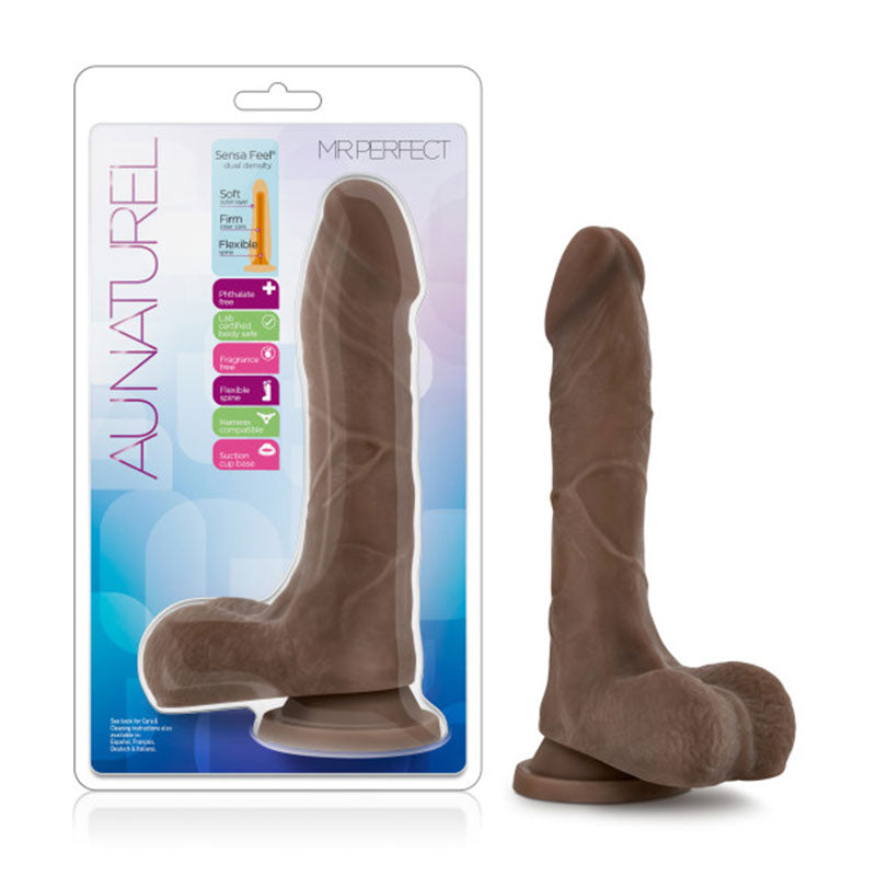 Blush Au Naturel Mister Perfect 8.5 in. Posable Dual Density Dildo with Balls & Suction Cup Brown-Pinkfoxxx