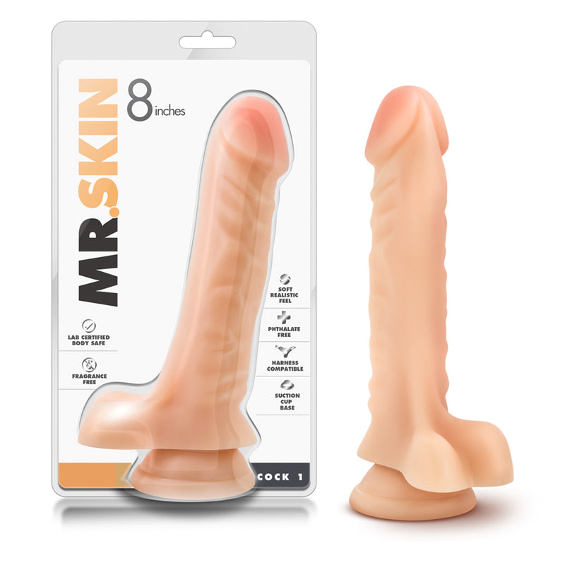 Blush Dr. Skin Cock 1 Realistic 9 in. Dildo with Balls & Suction Cup Beige-Pinkfoxxx