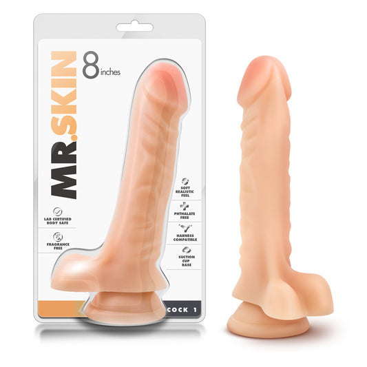 Blush Dr. Skin Cock 1 Realistic 9 in. Dildo with Balls & Suction Cup Beige-Pinkfoxxx