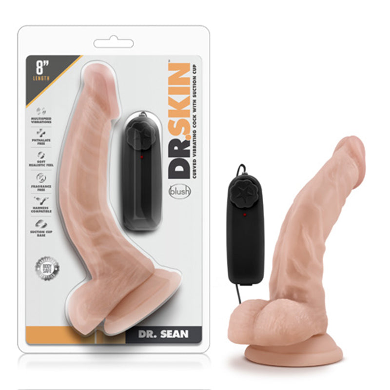 Blush Dr. Skin Dr. Sean Realistic 8 in. Vibrating Dildo with Balls & Suction Cup Beige-Pinkfoxxx