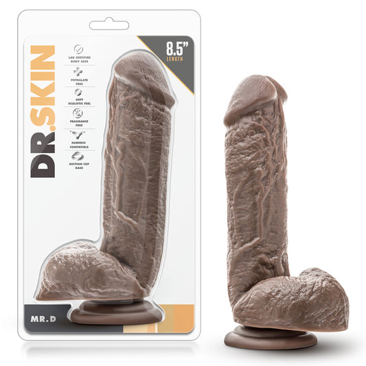 Blush Dr. Skin Mr. D Realistic 8.5 in. Dildo with Balls & Suction Cup Brown-Pinkfoxxx