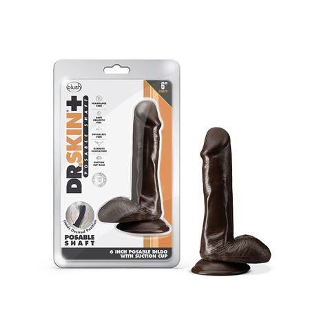 Blush Dr. Skin Plus Realistic 6 in. Triple Density Posable Dildo with Balls & Suction Cup Brown-Pinkfoxxx