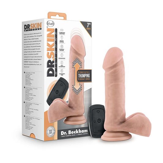 Blush Dr. Skin Silicone Dr. Beckham Rechargeable Remote-Controlled 7 in. Thumping Dildo with Balls & Suction Cup Beige-Pinkfoxxx