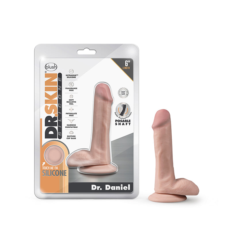 Blush Dr. Skin Silicone Dr. Daniel Realistic 6 in. Posable Dildo with Balls & Suction Cup Beige-Pinkfoxxx