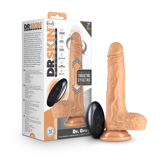Blush Dr. Skin Silicone Dr. Grey Rechargeable Remote-Controlled 7 in. Thumping Dildo with Balls & Suction Cup Beige-Pinkfoxxx