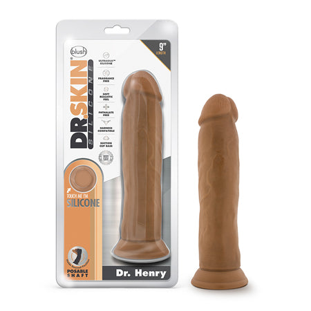 Blush Dr. Skin Silicone Dr. Henry Realistic 9 in. Posable Dildo with Suction Cup Tan-Pinkfoxxx