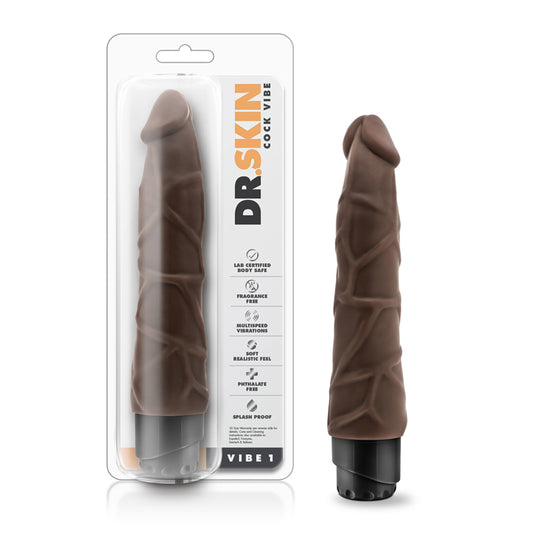 Blush Dr. Skin Vibe 1 Realistic 9 in. Vibrating Dildo Brown-Pinkfoxxx