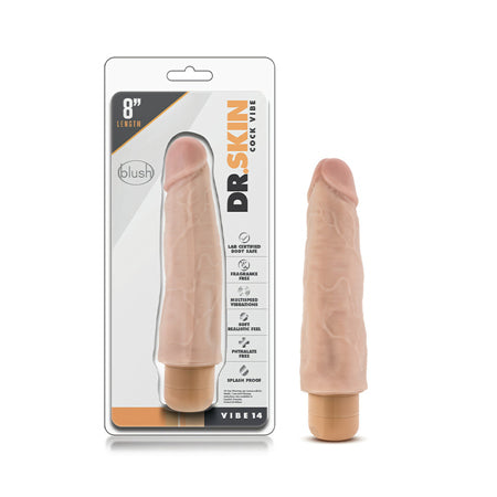 Blush Dr. Skin Vibe 14 Realistic 8 in. Vibrating Dildo Beige-Pinkfoxxx