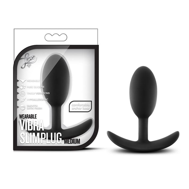 Blush Luxe Wearable Vibra Slim Plug Medium Black-Pinkfoxxx