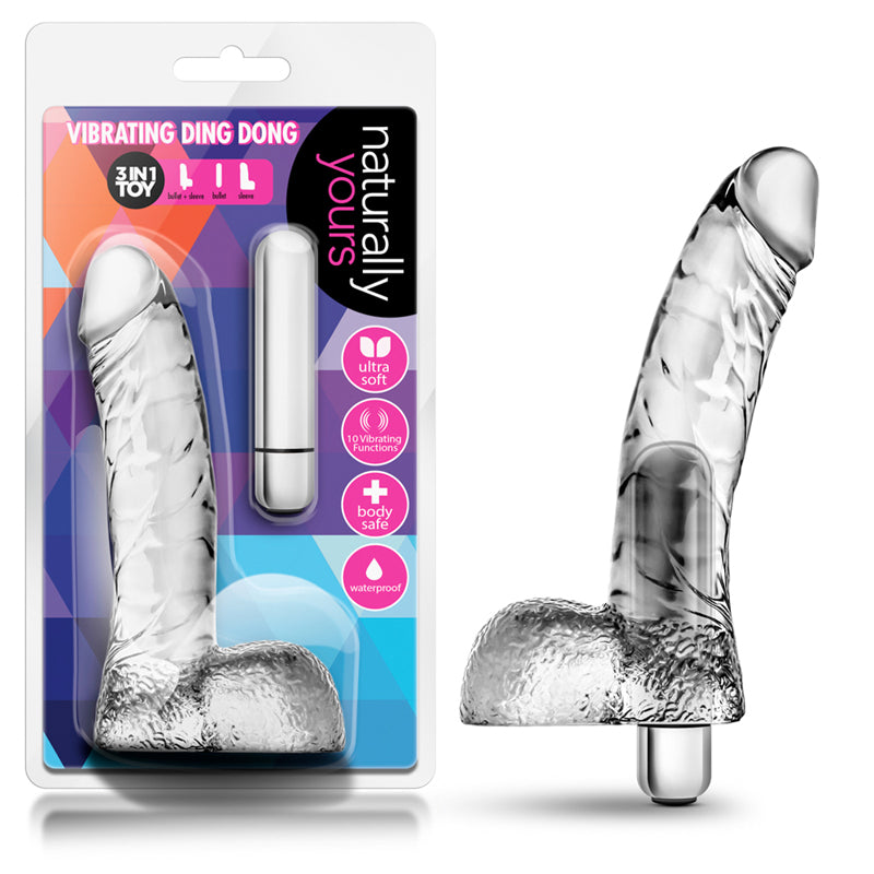 Blush Naturally Yours Vibrating Ding Dong Realistic 6.5 in. Dildo with Balls & Bullet Vibrator Clear-Pinkfoxxx
