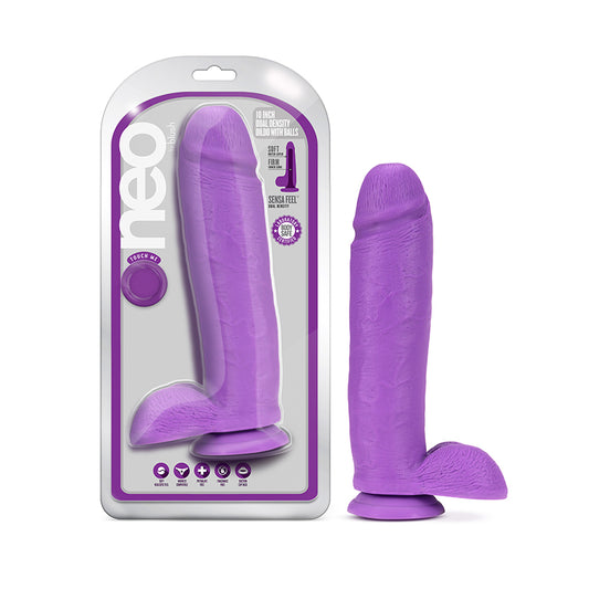 Blush Neo 10 in. Dual Density Dildo with Balls & Suction Cup Neon Purple-Pinkfoxxx