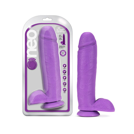 Blush Neo 11 in. Dual Density Dildo with Balls & Suction Cup Neon Purple-Pinkfoxxx