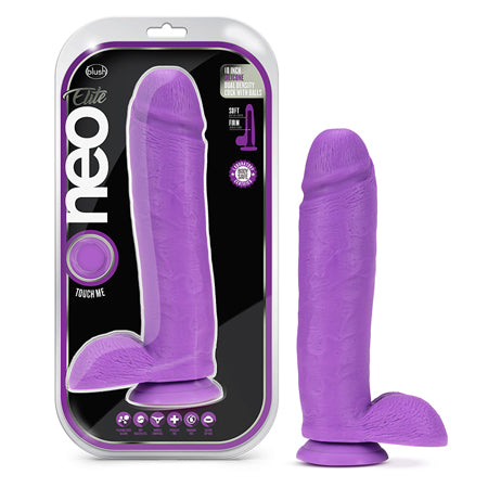 Blush Neo Elite 10 in. Silicone Dual Density Dildo with Balls & Suction Cup Neon Purple-Pinkfoxxx