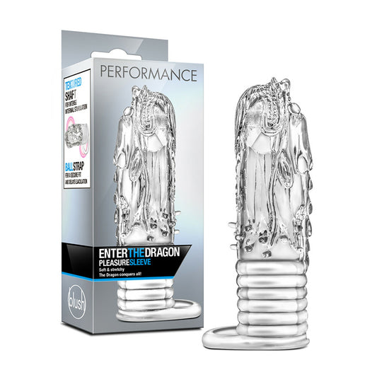Blush Performance Enter The Dragon Textured Fantasy Pleasure Sleeve with Ball Strap Clear-Pinkfoxxx