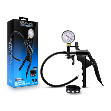 Blush Performance Gauge Pump Pistol with Silicone Tubing & Silicone Cock Strap Black-Pinkfoxxx